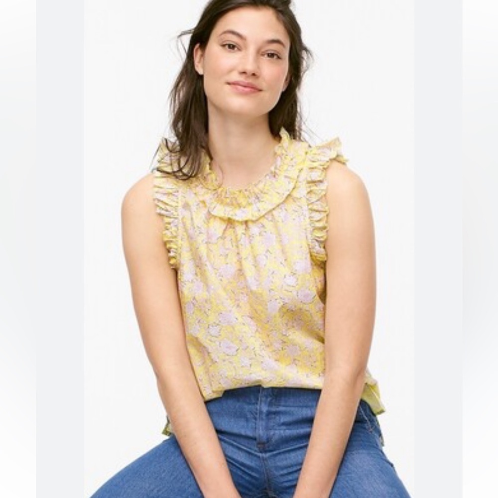 J.Crew Ruffle-trim top in rose vines Sz M